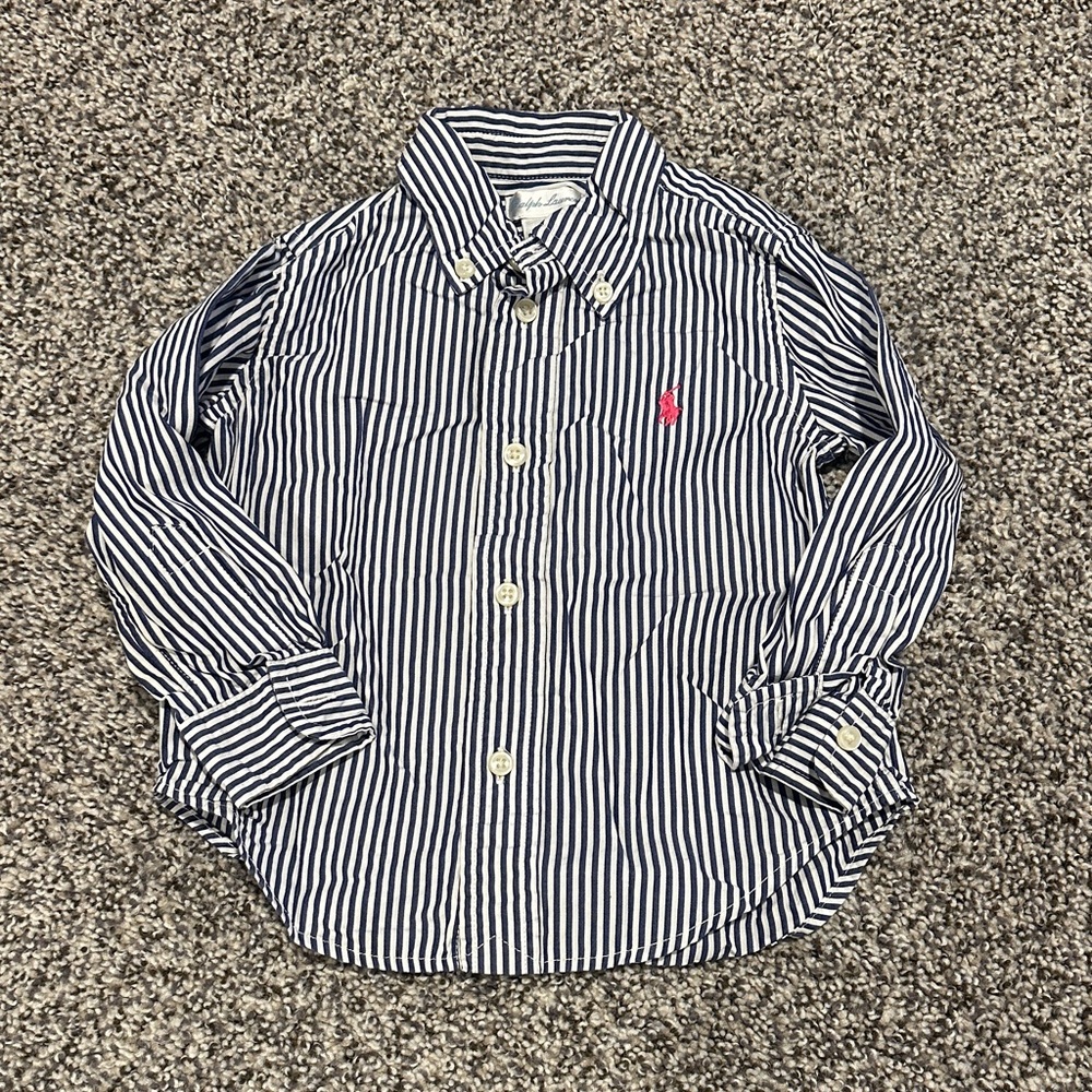Ralph Lauren Blue and White Striped Kids Button Down Shirt
